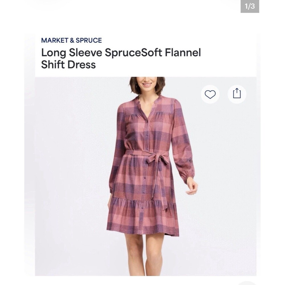 Market & Spruce Rose and Plum Plaid Long-Sleeve Tie-Waist Dress, 1X XL Cozy Fall